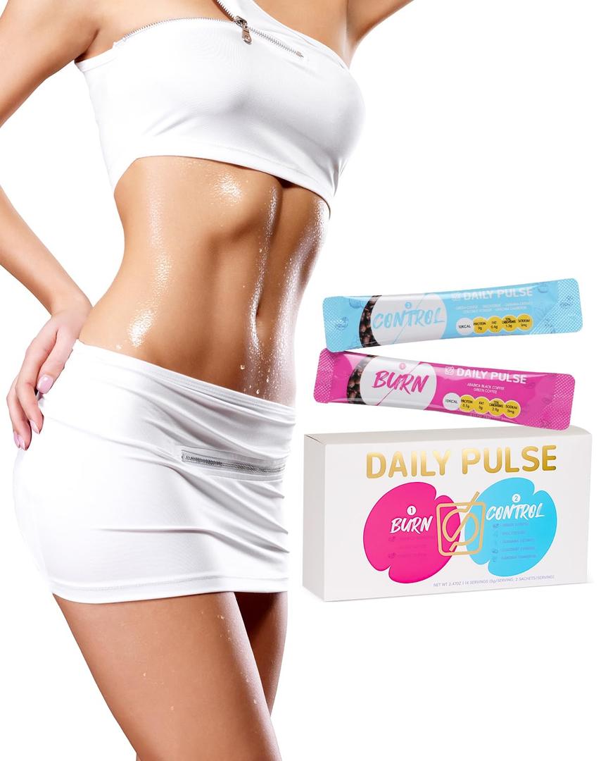 DAILY PULSE 2 in 1 Instant Coffee Meal Replacement  100% Arabica with Garcinia Cambogia & Green Tea, Sugar Free Low Calorie Energy Drink, 14 Single Serve Sticks with straws (15 Second Prep) (EXP 05/22/27)