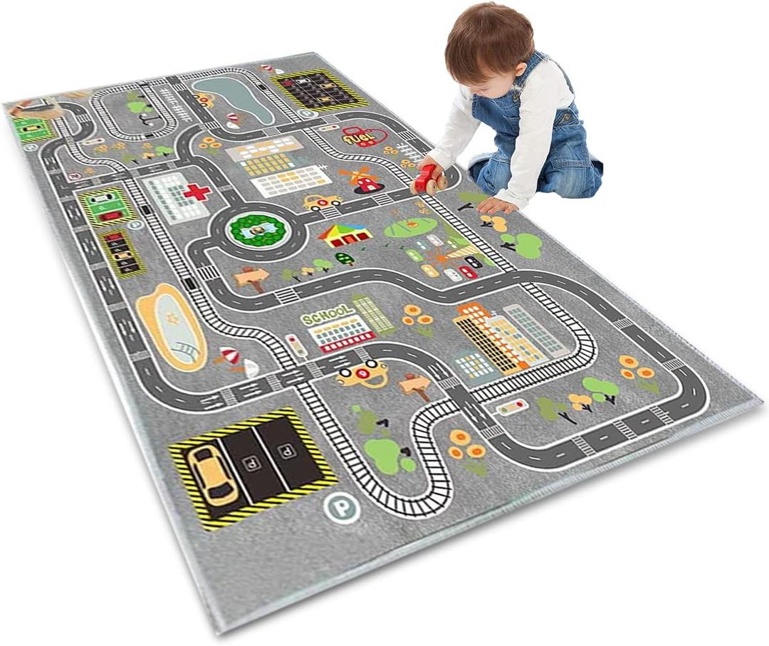 Kids Rug Play Mat Great for Playing with Cars and Toys,Educational Kid Road and Traffic City Life Carpet,Children Baby Fun Throw Rug for Bedroom Play Room,63X91Inch/160X230CM (5'3" x 7'7" (Rectangular))