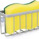 HLOOL Sponge Holder for Kitchen Sink, Kitchen Sink Sponge Holder,Sink Caddy,Dish Soap Holder Mat Silver