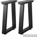 Bench Legs 16 Inch Metal Coffee Table Legs Heavy Duty Trapezoid Iron Table Legs, Set of 2, Black