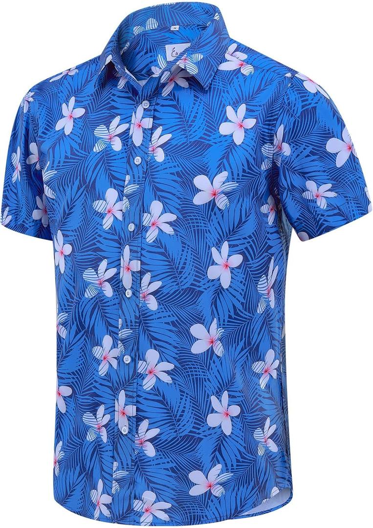 EUOW Men's Hawaiian Shirt Short Sleeves Printed Button Down Summer Beach Dress Shirts (Medium, Hawaiian-white Flower)