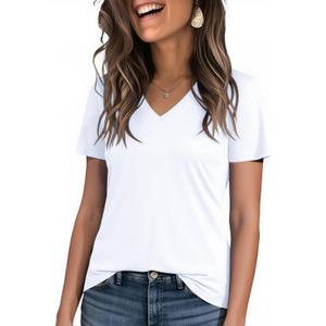 Kistore Workout Tops for Women Breathable V Neck Yoga T Shirts Trending Beach Casual Loose Fit Tee Running (L)