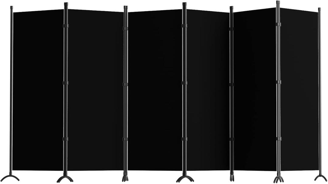 Room Divider 6-Panel Privacy Screen, Portable Screen Steel Frame with Hook&Loop for Home, Office, Classroom, Studio, Meeting (Black)