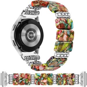 Natural Stone Bracelet Beaded Band Women 20mm Compatible with Samsung Galaxy Watch 7/6/5/4/Active 2/4 Classic/6 Classic/5 Pro/FE 40mm 42mm 43mm 44mm 45mm 46mm 47mm Boho Elastic Western Vintage Strap (S (fit 5.8-6.2)-Only 20mm, A3 Colorful)