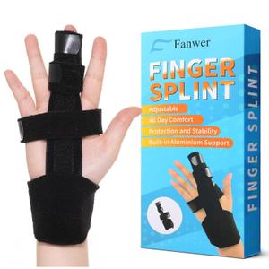 Fanwer Full Trigger Finger Splint, Reversible Middle Finger Extension Splint, Right or Left Adjustable Finger Brace for Straightening, Broken Finger, Mallet Finger, Arthritis, Tendonitis (Black)