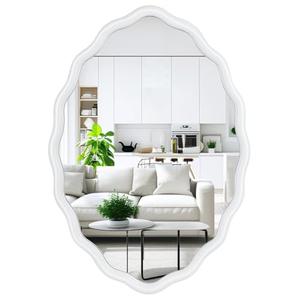Oval Bathroom Mirror Wall Mounted Large Decorative Wall Mirror for Living Room, Bedroom, or Entryway – Vintage Sunburst Design with Beveled Detailing – Wavy Frame Vanity Mirror (White)