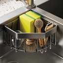 Kitchen Sink Caddy Corner Sponge Holder, CIT ZCFYU Adhesive Stainless Steel Dish Sponge Holder,Dish Cloth Hanger Kitchen Sink Organizer Soap Storage Rack for SpaceSaving Storage(not for Rounded) Grey