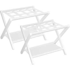 Heybly Luggage Rack, Pack of 2, Folding Suitcase Stand with Storage Shelf, Heavy-Duty Luggage Holder for Guest Room Bedroom Hotel, Holds up to 165 lb, White, HLR010W2
