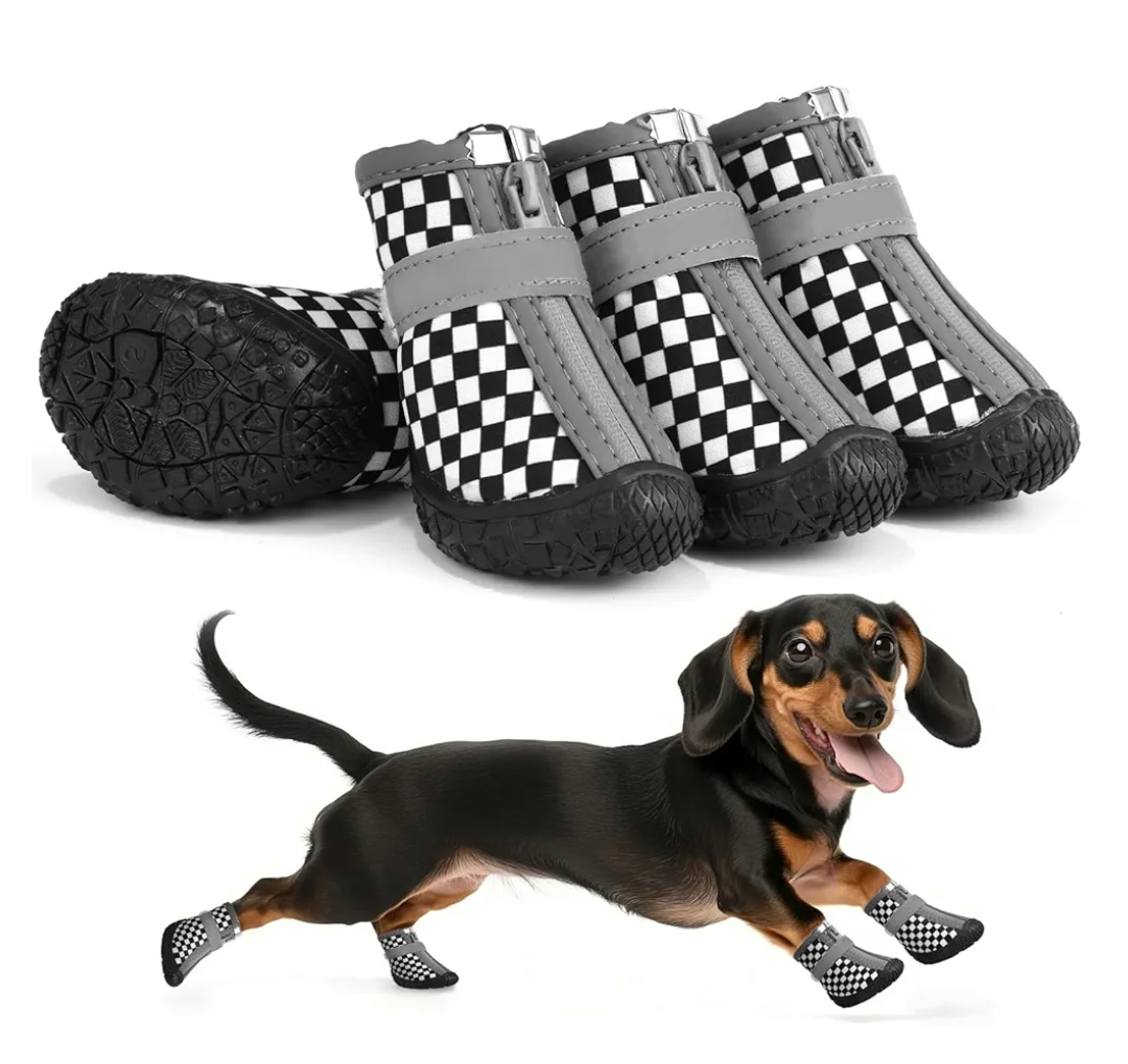 2 Pack Small Dog Shoes, Waterproof Puppy Boots & Paw Protectors for Winter Snow, Summer Hot Pavement, Dog Booties with Anti-Slip Rubber Soles for Hardwood Floors Black & White Size 2