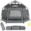 Instant Pop Up Baby Playpen with UV Canopy & Safety Lock, Portable Outdoor Beach Tent Play Yard for Toddlers, Breathable Mesh & Carry Bag, Indoor & Backyard Use (Grey)