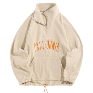ZAFUL Men's Letters Embroidered Raglan Sleeve Quarter Zip Fleece Vintage Pullover Sweatshirt, L