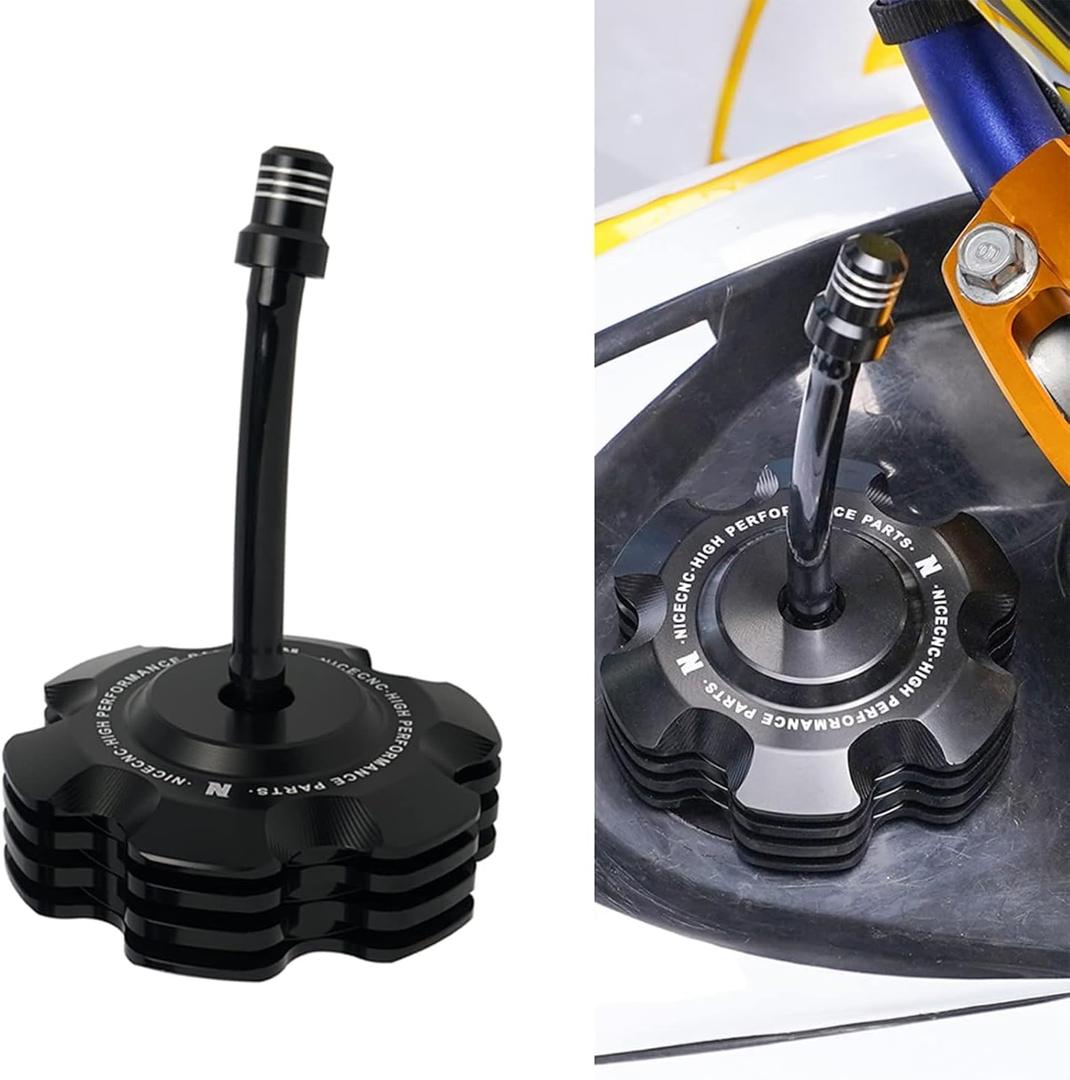 NICECNC Black Gas Fuel Cap with Breather Tube Compatible with Yamaha Raptor 700 700R, Grizzly 125 TTR110 TTR125LE, Replacement for 2FJ-24610-00-00, 2FJ-24610-20-00, 2FJ-24610-10-00