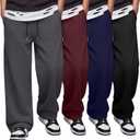4 Pack Boys Baggy Sweatpants Kids Lightweight Pants Youth Elastic Waist Drawstring Open Bottom Joggers with Pockets (11-12 Years, Black, Wine Red, Navy Blue, Dark Mixed Gray)