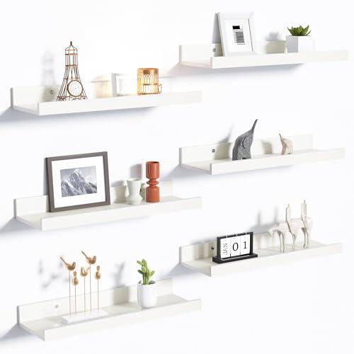 upsimples Floating Shelves for Wall, Wall Shelves for Decor Storage Set of 6, Wall Mounted Wood Shelf for Bedroom, Living Room, Bathroom, Kitchen, Picture Ledge Shelf, White upsimples Floating Shelves for Wall, Wall Shelves for Decor Storage Set of 6, Wall Mounted Wood Shelf for Bedroom, Living Room, Bathroom, Kitchen, Picture Ledge Shelf, White