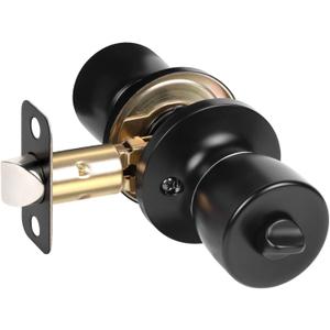 HOSOM Privacy Door Knob with Lock, Matte Black Door Knob Set, Black Door Handles Interior, Keyless Doorknobs Interior Door Lock for Bedroom, Bathroom, 1 Pack