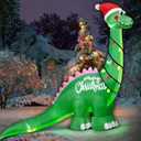 SIKADEER 10FT Giant Christmas Inflatable Dinosaur Decorations, IP68 Waterproof Fan Blow Up Flatables Outdoor Xmas Decor With Built-In White LED Lights For Holiday, Lawn, Party, Garden