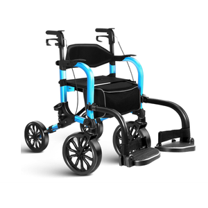 Foldable Rollator Walker with Seat for Seniors,Lightweight 2-in-1 Rolling Walkers and Wheelchair Combo with Adjustable Handle Height,Transport Chair with Brakes 300 lbs Weight Capacity