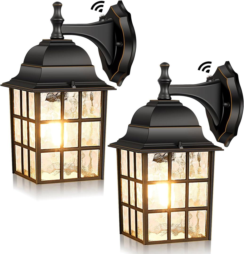 Dusk to Dawn Outdoor Wall Light Fixture, Waterproof Exterior Wall Lantern Porch Light with Photocell Sensor, Modern Bronze Outside Wall Sconce with E26 Socket for House Garage, 2-Pack