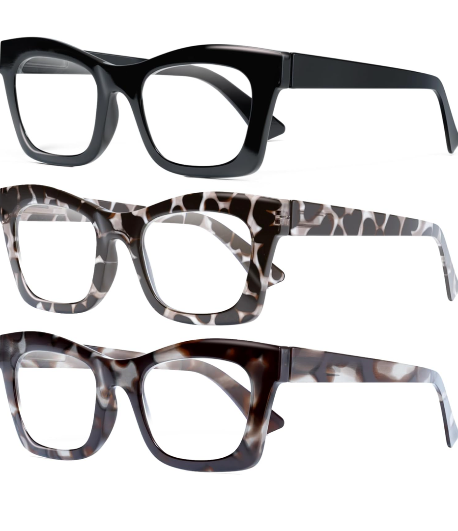 CCVOO 3 Pack Oprah Reading Glasses for Women, Eyeglasses, Blue Light Readers for Women, Computer Eye Glasses, Cheaters, +1.00