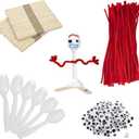 Fork Creativity Set, 100 Sets Forky DIY Creative Crafts Pack Plastic Sporks Red Pipe Cleaners Googly Eyes Popsicle Stick