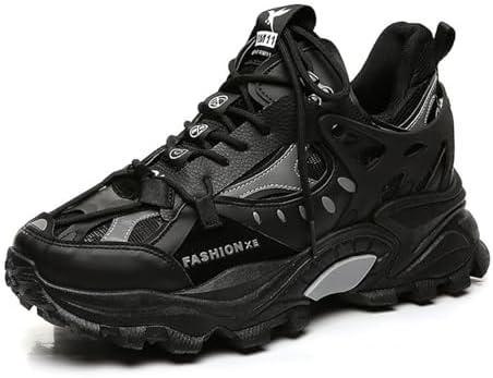 Men's Fashion Leather High Top Lace Up Chunky Platform Sneakers Casual Non Slip Round Toe Driving Walking Jogging Tennis Training Shoes (10, Black)