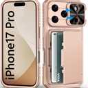 for iPhone 17 Pro Phone Case Wallet, Card Holder (4-5 Cards), Slide Camera Cover, Military Grade Protection, Rugged Hard Women Girly Men Protective Case for iPhone17 Pro 6.3", Rose Gold