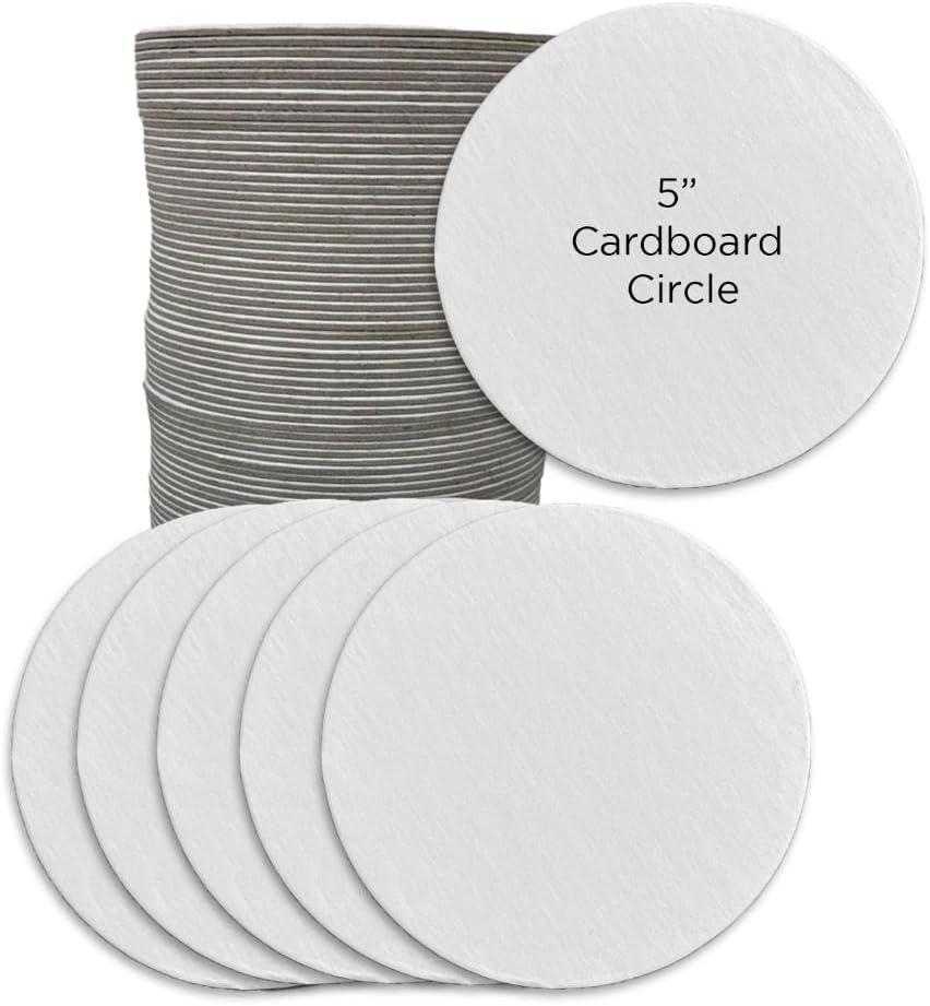 White Cardboard Circles for Arts and Crafts, (NOT Food Grade) 5 Inch Round, 1.5mm Thick, 50 Pack, for Coasters, Name Tags, Place Cards, Ornaments, Drawing, Decorating