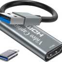 Video Capture Cards, 4K HDMI to USB 3.0 Video Capture Device, 1080P HD 60fps Broadcast Live and Record Video Audio Grabber for Gaming, Streaming, Teaching, Video Conference (Silver)