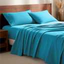 Bare Home Flannel Sheet Set 100% Cotton, Velvety Soft Heavyweight - Double Brushed Flannel - Deep Pocket (King, Aqua)
