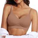 OEAK Womens Wireless Jelly Bras Comfortable Push Up Bra No Underwire Gel Bra Full Support Lift Everyday Seamless Tshirt Bras (Beige, L)