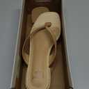 DOEYG Raffia Heels Sandals Summer Beach Flip Flops Heels Square Open Toe Heeled Sandals Dressy Comfortable Slip on Thong Sandal Size 6.5