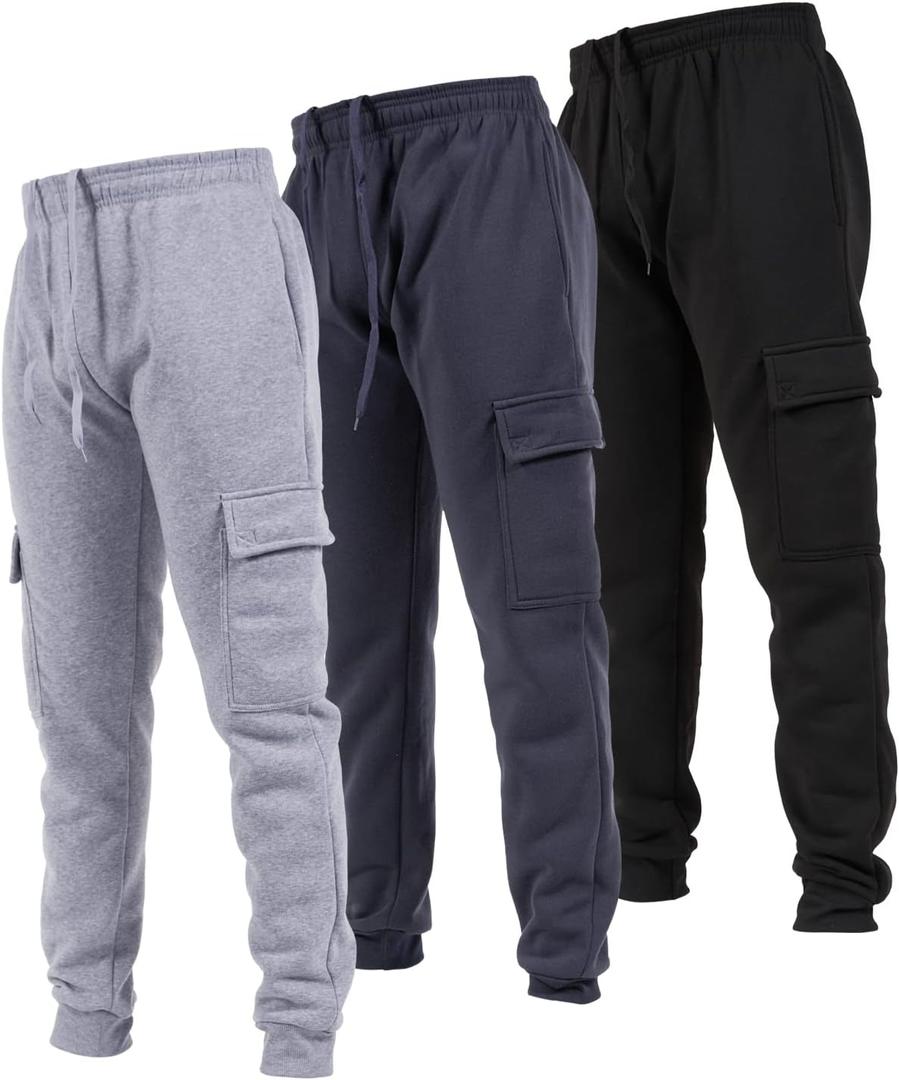 Ultra Performance 3 Pack Mens Sweatpants, Fleece Cargo Joggers for Men with Pockets (Medium, Charcoal / H. Grey / Black)