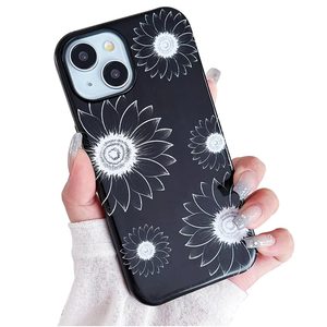 Flower Phone Case for iPhone 15 Case,Sunflower Floral Pattern Design,Cute Stylish Protective for Women Girls Phone Case,for iPhone 15-Black, Pack of 