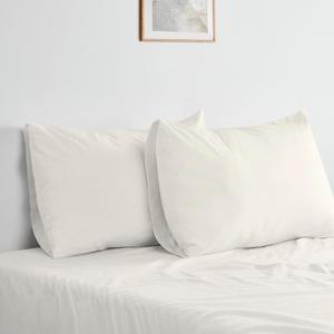 Bioweaves 100% Organic Washed Cotton Percale Weave Pillow Cases Standard Size GOTS Certified Queen Pillow Covers, Envelope Closure  Set of 2, Marshmallow