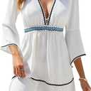 Blooming Jelly Womens Swimsuit Coverup V Neck Chiffon Bathing Suit Cover Up Beach Dress Swim Bikini Summer Outfits (White, XL)