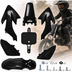 Podoy CRF50 Plastics Kit ABS Body Fender Fairing Set 7PCS with Bolt (Black) | Compatible with CRF50F CRF 50 XR50 SDG SSR 110 125 Coolster 125 Baja DR70 50cc-160cc Pit Dirt Bikes, Complete Fairing Set