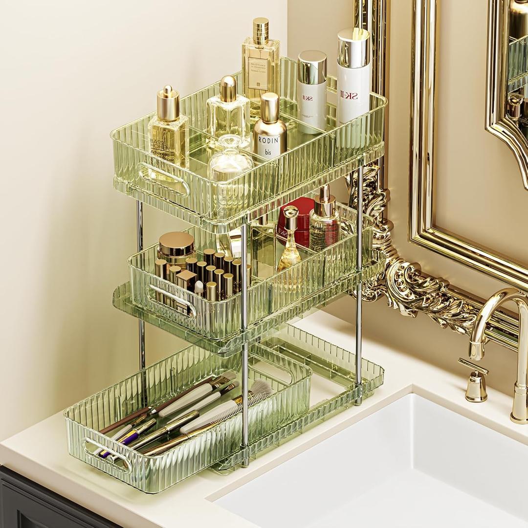 ESTHELLO 3-Tier Bathroom Counter Organizer: Vertical Storage Design for Crowded Counters, Vanity Organizer, Multi-Functional Organization, Vintage Green