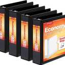 Cardinal Economy 3 Ring Binder, 2 Inch, Presentation View, Black, Holds 475 Sheets, Nonstick, PVC Free, 4 Pack of Binders (79522)