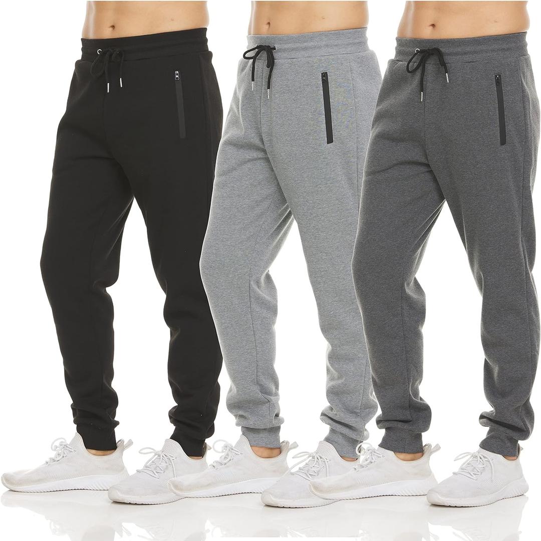 PURE CHAMP Mens 3 Pack Fleece Active Athletic Workout Jogger Sweatpants for Men with Zipper Pocket and Drawstring Size S-3XL (XX-Large)