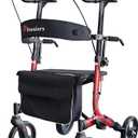 Aliseniors Upright Walker for Seniors - Big Stand Up Walker with Wide Seat, Foldable 4 Wheel All-Terrain Rolling Walker, Adjustable Armrests, 300lbs, Improves Posture & Reduces Back Strain