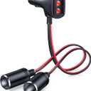 ELECTOP 1 to 2 Car Cigarette Lighter Splitter Adapter Power Charger Port, 12V 24V Plug Socket 2-Way Splitter Y Adapter with Dual Independent Switches, Cigarette Lighter Extension Cord with 10A Fuse