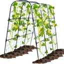 OTOSUNNY Garden Trellis for Climbing Plants Outdoor, Cucumber Trellis for Raised Bed Garden, Arch Trellis Support for Cucumbers Tomatoes Beans Peas, 50x48 inch, Metal Trellis with Netting, Black