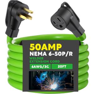 Kanayu 20FT 50Amp 6AWG NEMA 6-50P to 6-50R Welder Extension Cord 50Amp Power Extension for Welding Machines 50A 250Volt 3-Prong 6 Gauge Heavy Duty Welding Cable, ETL Listed