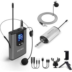 HOTEC UHF Wireless Headset Microphone/Lavalier Lapel Mic with Bodypack Transmitter and Mini Rechargeable Receiver 1/4" Output for Vlogging or Speech