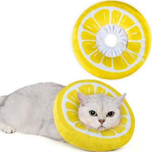 ANWA Adjustable Cat Cone Collar Soft, Cute Cat Donut Collar After Surgery, Kitten Recovery Cones to Stop Licking (Medium, Lemon), 10 inches