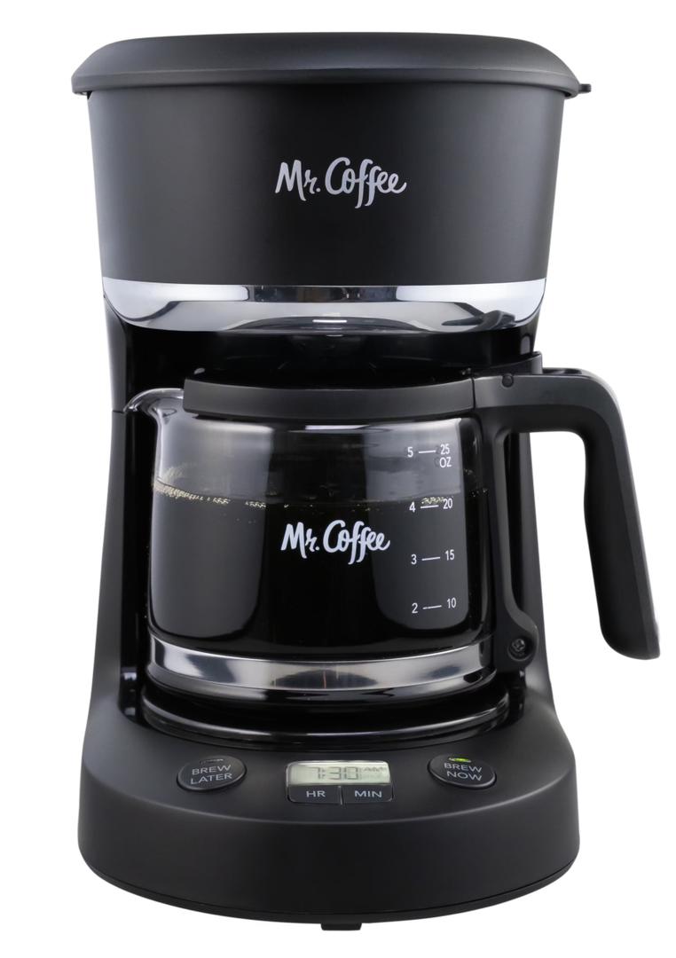 Mr. Coffee Programmable Coffee Maker 5 Cups with Auto Pause Glass Carafe Compact Design Black