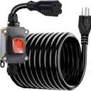 4.9ft Extension Cord with Waterproof Switch,14AWG 3 Pin Outdoor Heavy Duty AC 20A-125V,16A-250V Waterproof Lighting Extension Cord with Built in Red Switch Ground Receptacle 3 Plug