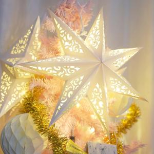 Paper Star Lantern 3PCS Paper Stars Lampshade 17.7 inch 7 Points Christmas Star Lantern Hanging 3D Christmas Pentagram Foldable for Xmas Wedding decoracin navidea