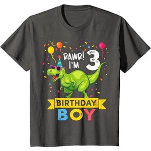Kids 3 Year Old Boy 3rd Birthday Boy T Rex Dinosaur T-Shirt, Size 3T