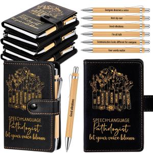 TaoBary 6 Sets Speech Language Pathologist Appreciation Gift Bulk Black A6 Leather Notebook Journal with Pens Inspirational Gift for Therapist SLP Staff Coworkers Office Supplies (SLP Classic) (1 Count (Pack of 6))